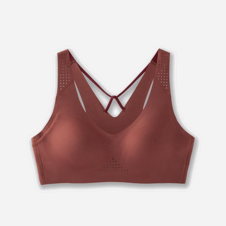 Brooks Dare V Neck NZ - Women's Running Bra - Burgundy/Terracotta/Fluoro Pink (93128-VOZA)